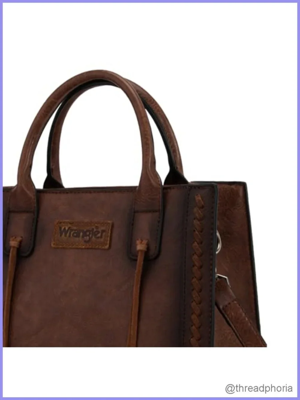 Distressed Vegan Leather Satchel Tote Bag Purse Wallet Set Whipstitch Tassels